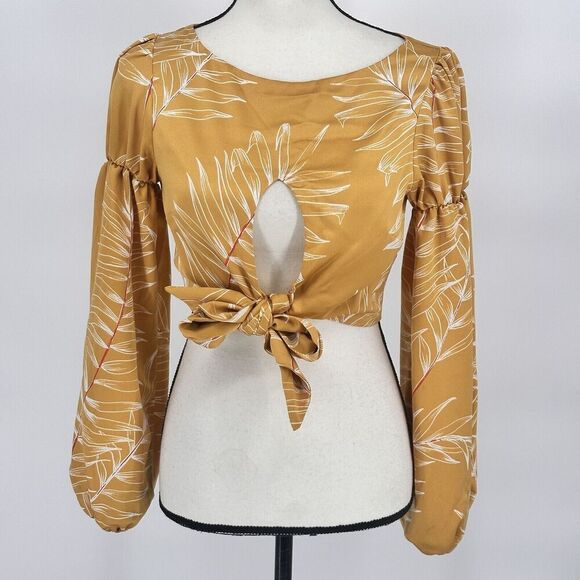 Camila Coelho Revolve Marcia Top Size Xsmall Long Sleeve Blouse Yellow $148 - Picture 3 of 13